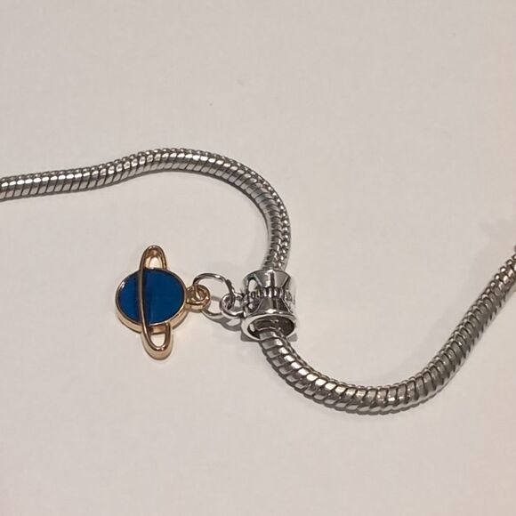Silver Gold Blue Saturn Planet Enamel Dangle Charm for Pandora Style Bra… - Picture 4 of 4